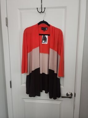 3/$25 Antthony Coral, Beige & Brown Colorblock Open-Front Cardigan top